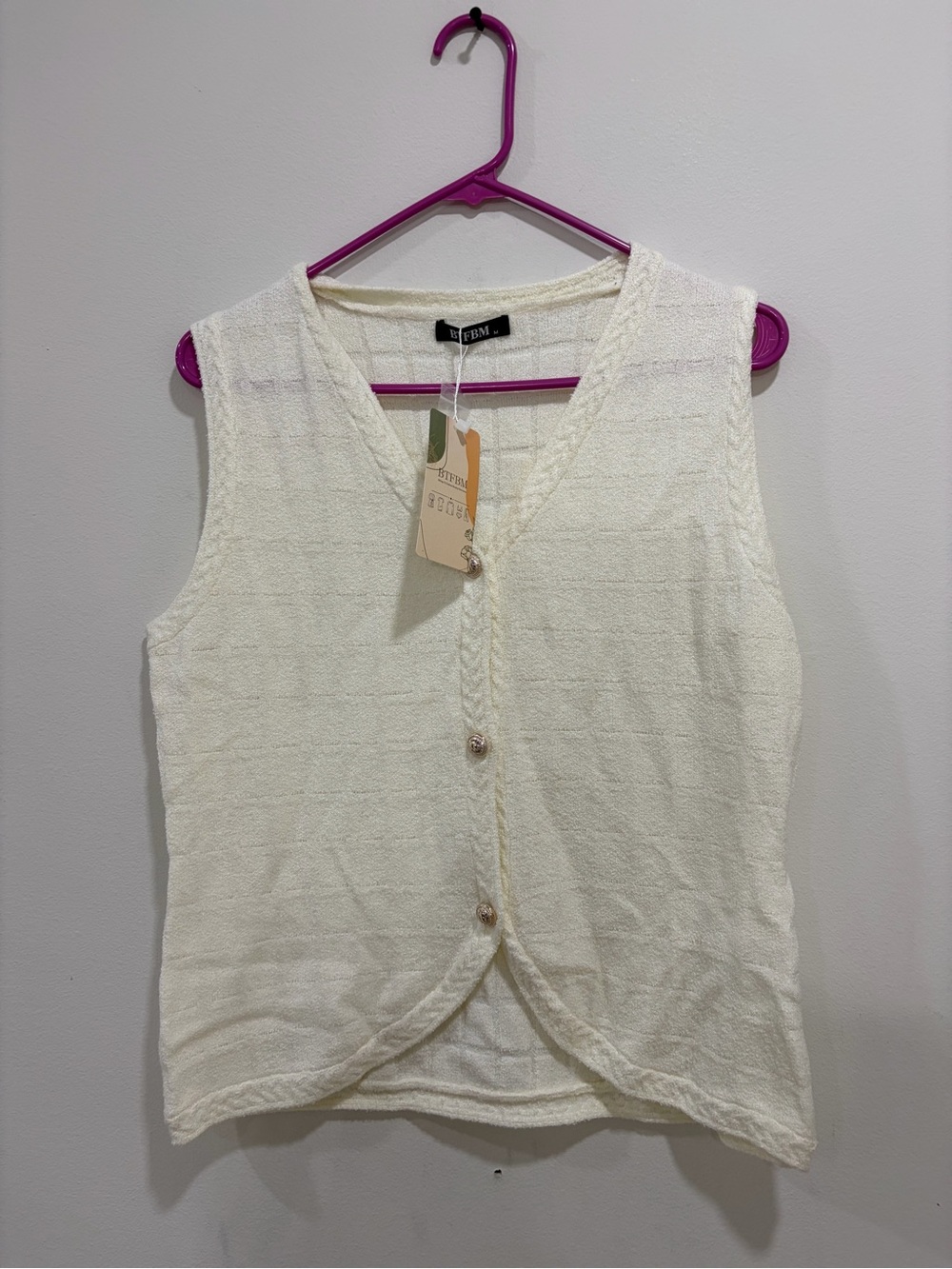Sleeveless Cream Knit Button-Front Tank Top